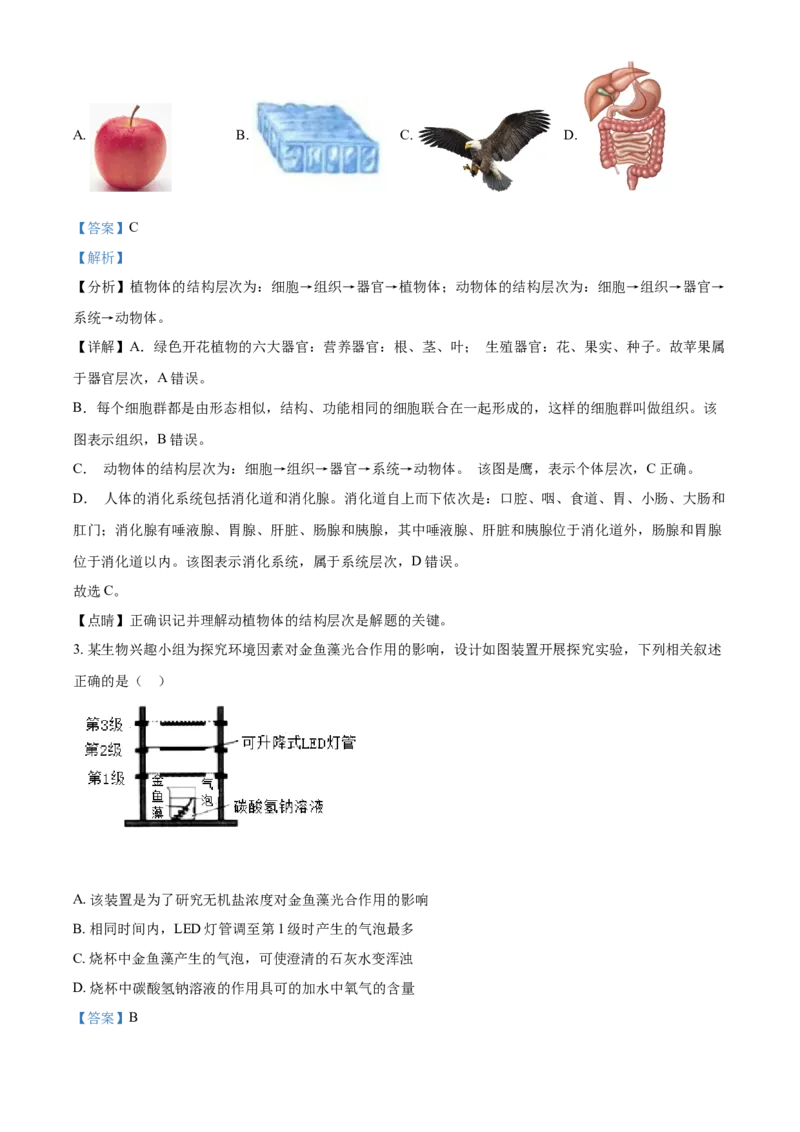 精品解析：湖北省随州市中考2021年中考生物试题（解析版）_中考真题_8.生物中考真题2015-2024年_2021中考生物真题64份_2021湖北_精品解析：湖北省随州市中考2021年中考生物试题