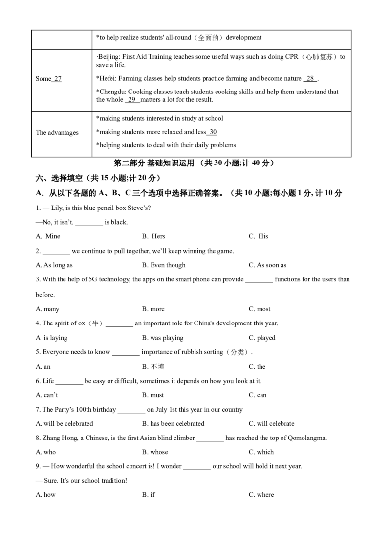 精品解析：四川省成都市2021年中考英语试题（原卷版）_中考真题_3.英语中考真题2015-2024年_2021中考英语真题86份_2021四川_精品解析：四川省成都市2021年中考英语试题