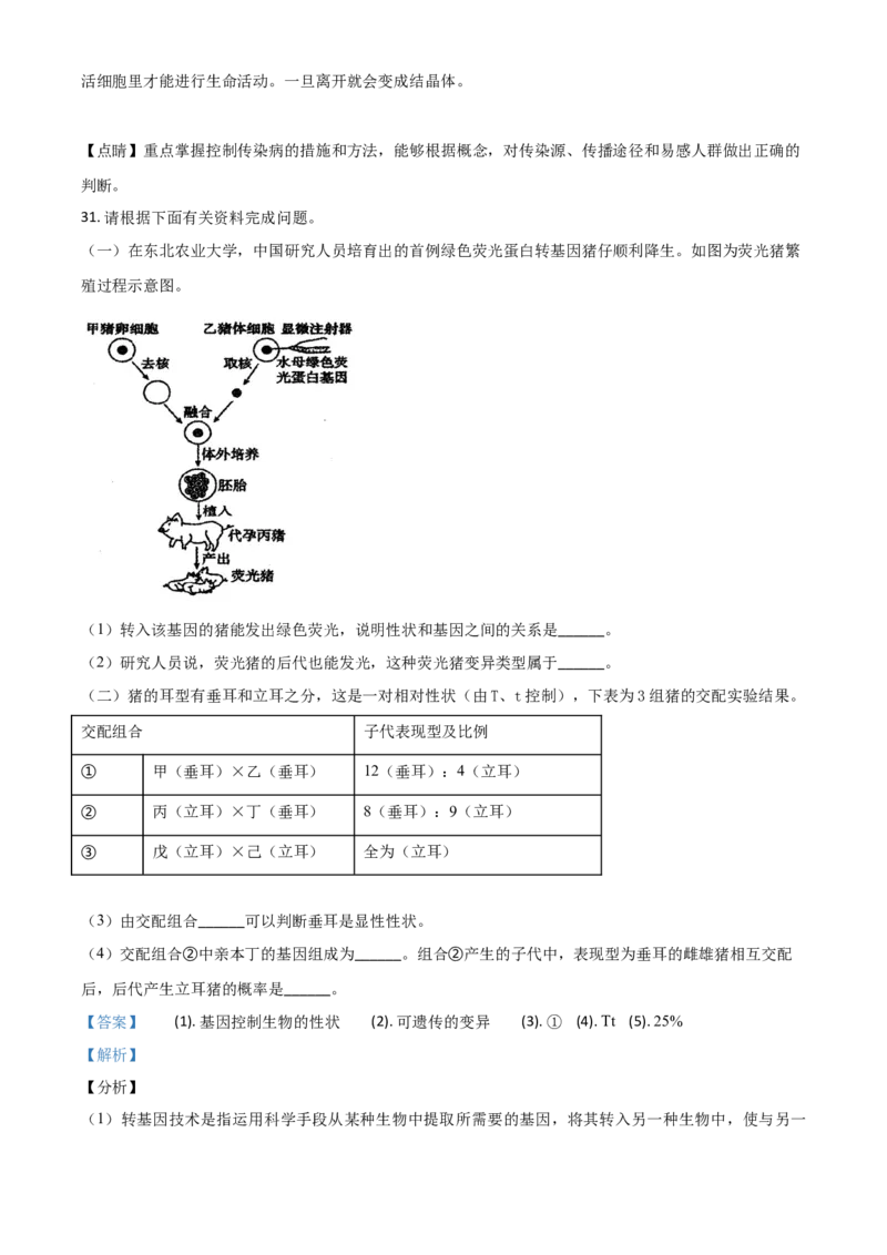 精品解析：内蒙古赤峰市2020年中考生物试题（解析版）_中考真题_8.生物中考真题2015-2024年_2020生物真题74份_2020年中考真题精品解析生物（内蒙古赤峰卷）精编word版