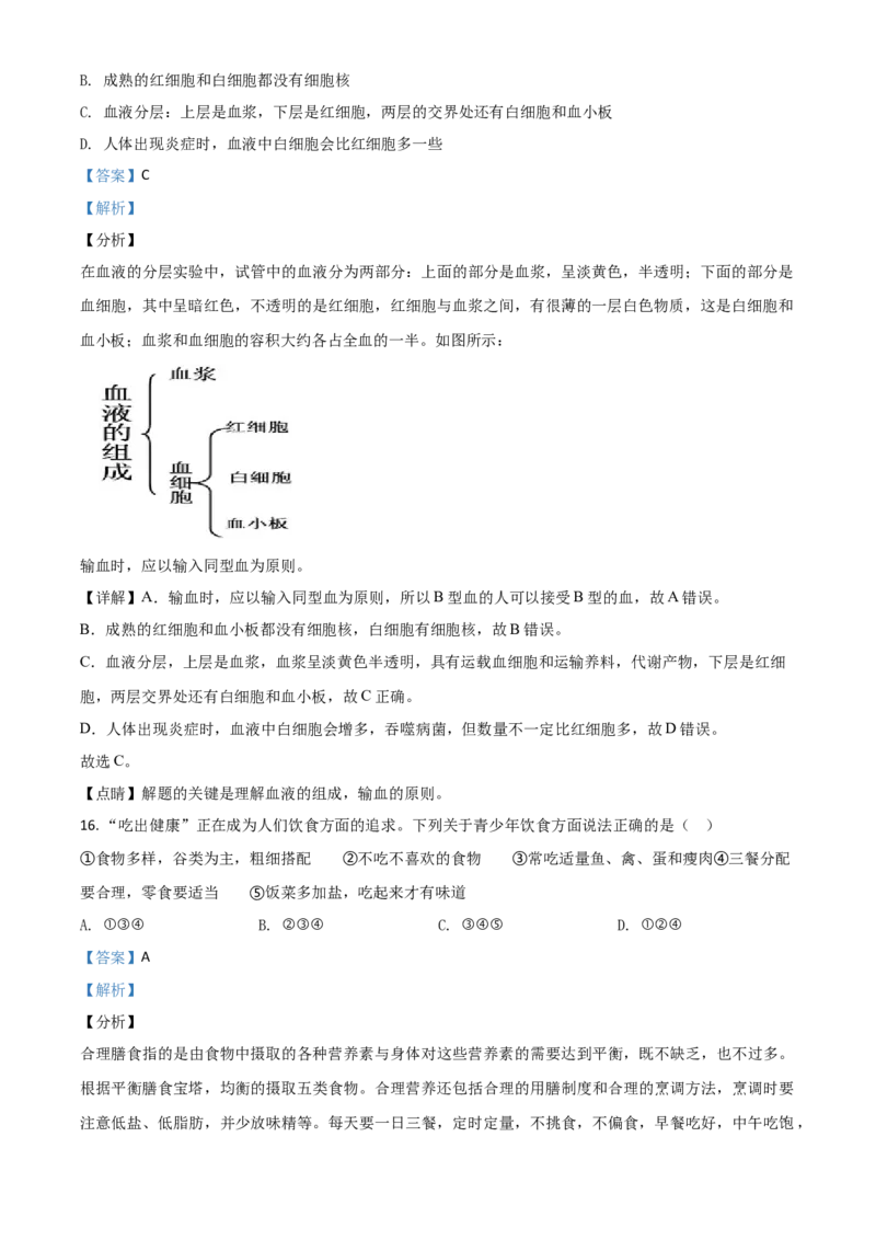 精品解析：内蒙古赤峰市2020年中考生物试题（解析版）_中考真题_8.生物中考真题2015-2024年_2020生物真题74份_2020年中考真题精品解析生物（内蒙古赤峰卷）精编word版