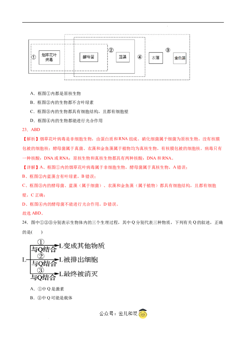 高一生物第一次月考卷（江苏专用）（全解全析）_1多考区联考试卷_0922黄金卷：2024-2025学年高一上学期第一次月考9科word解析版含答题卡（江苏专用）