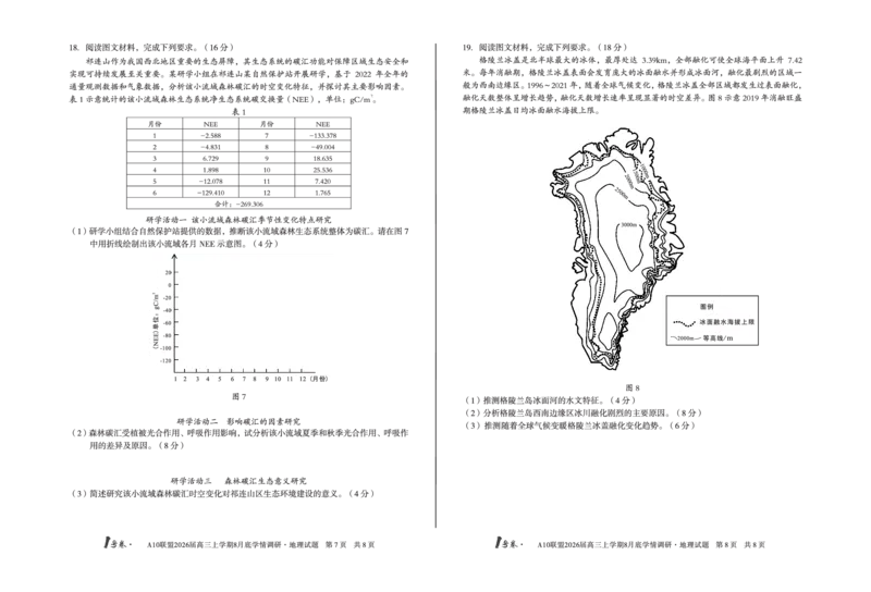 1号卷&middot;A10联盟2026届高三上学期8月底学情调研地理_2025年8月_2508291号卷&middot;A10联盟2026届高三上学期8月底学情调研（全科）