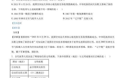 辽宁省大连市2021年中考历史试题（解析版）_中考真题_6.历史中考真题2015-2024年_2021中考历史真题102份_大连历史