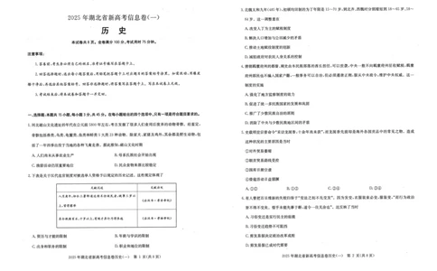 2025年湖北省新高考信息卷（一）历史_2025年5月_2505162025年湖北省新高考信息卷（一）（全科）