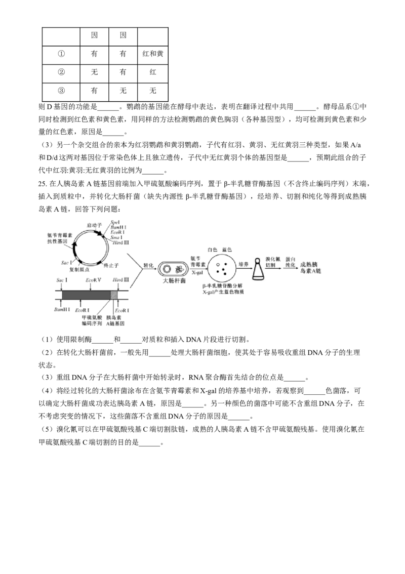 2025普通高校招生适应性测试内蒙古生物卷（八省联考）Word版无答案_2025年1月_❤2025年高考综合改革适应性演练（八省联考）(1)