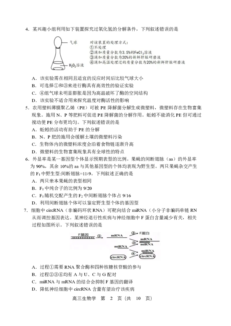 2025年沈阳市高考三模生物试题_2025年5月_250515辽宁省沈阳市2025届高三下学期教学质量监测（三）（全科）