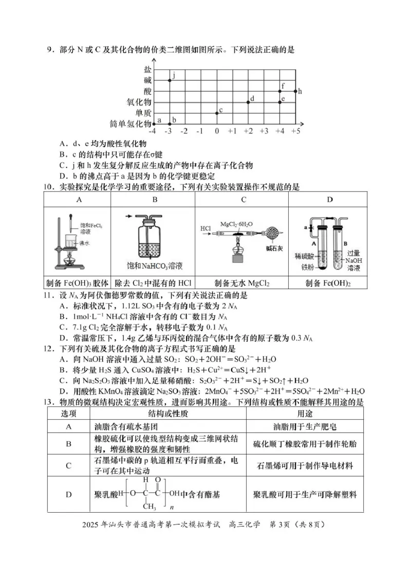 2025高三一模化学试题_2025年2月_250224广东省汕头市2025届高三下学期第一次模拟考试（全科）_广东省汕头市2024-2025学年高三下学期第一次模拟考试化学