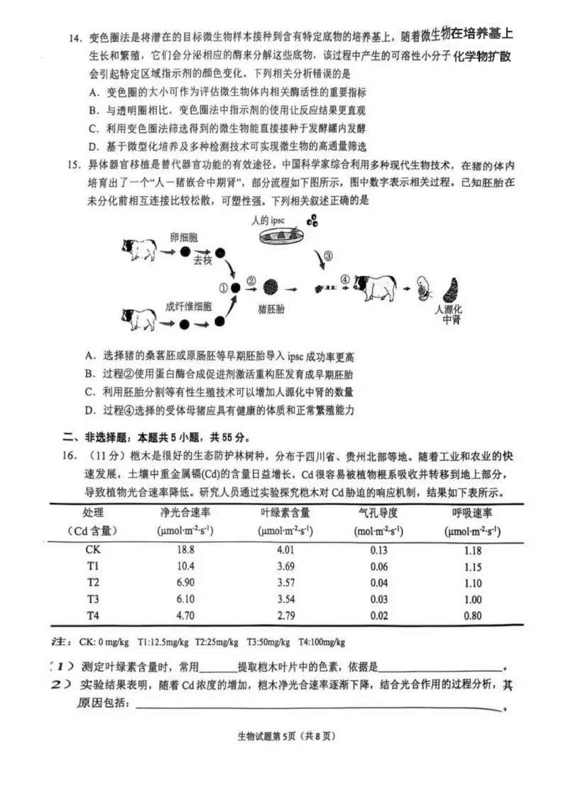 2025届安徽省安庆市高三二模生物试题_2025年3月_250323安徽省安庆市2025届高三第二次模拟（全科）_安徽省安庆市2025届高三第二次模拟生物学
