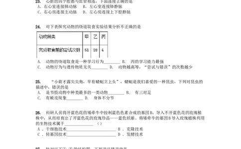 贵州省六盘水市2019学年八年级生物会考试题（含解析）_中考真题_8.生物中考真题2015-2024年_2019年全国中考生物92份