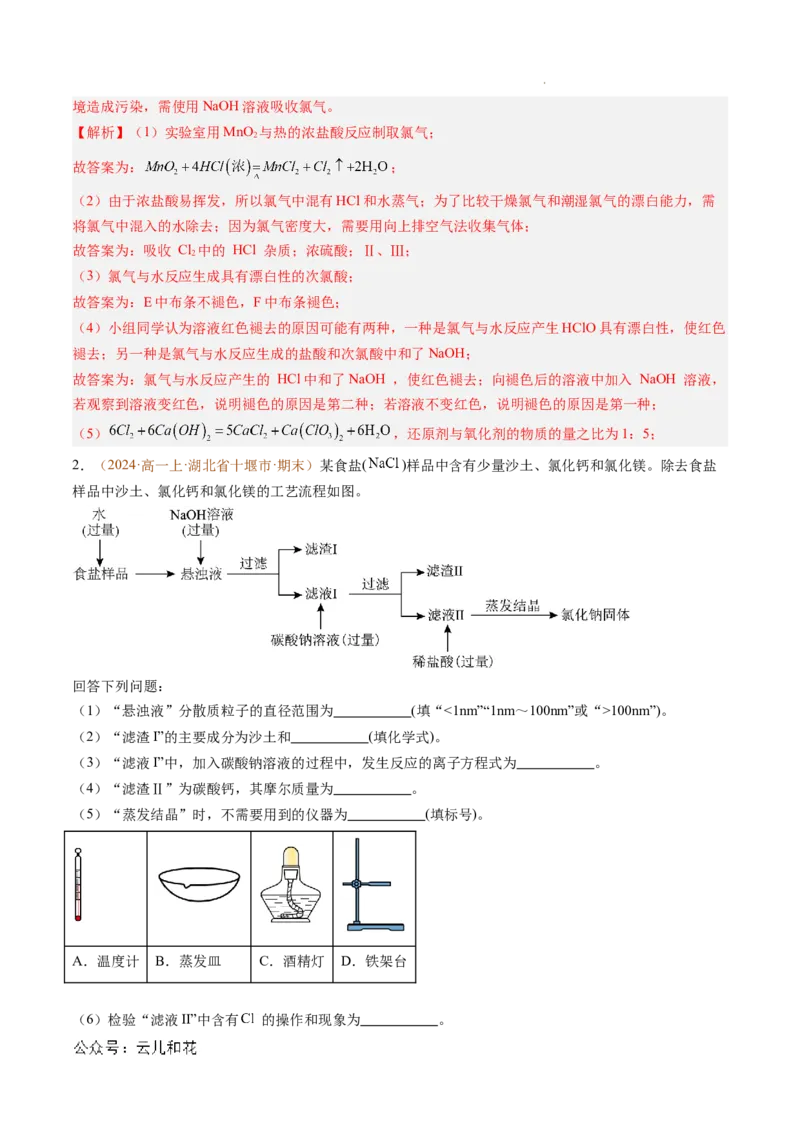 题型03实验探究综合题（解析版）_1多考区联考试卷_0108好题汇编备战2024-2025学年高一化学上学期期末真题分类汇编（新高考通用）