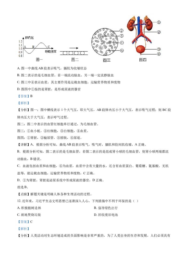 精品解析：湖南省衡阳市2021年中考生物试题（解析版）_中考真题_8.生物中考真题2015-2024年_2021中考生物真题64份_2021湖南省_精品解析：湖南省衡阳市2021年中考生物试题