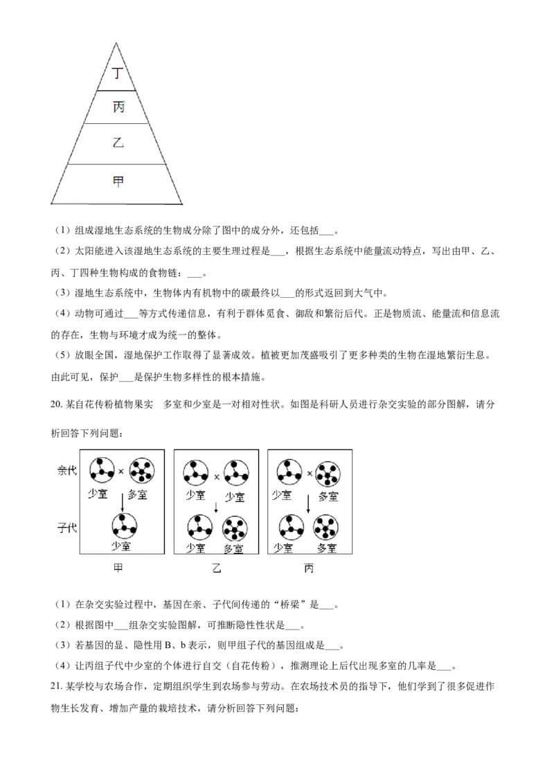 精品解析：山东省淄博市2021年中考生物试题（原卷版）_中考真题_8.生物中考真题2015-2024年_2021中考生物真题64份_2021山东省_精品解析：山东省淄博市2021年中考生物试题