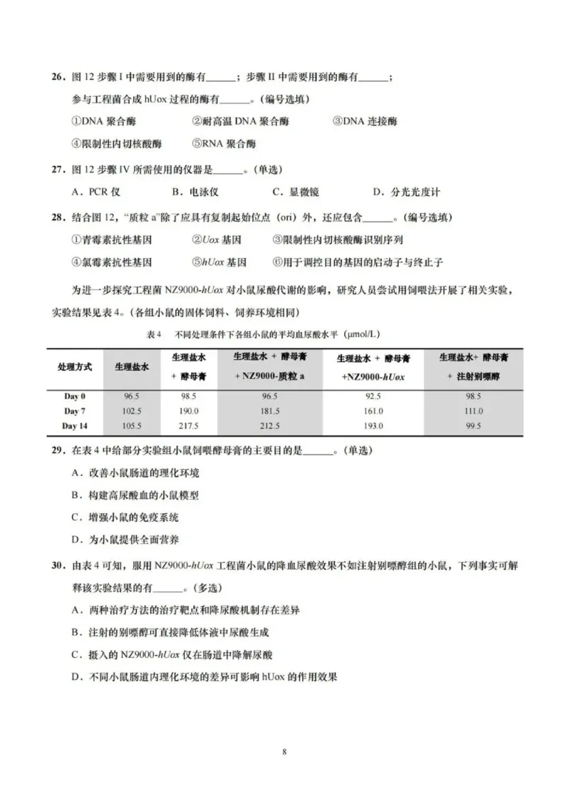 上海市崇明区2025届高三第二次模拟考试生物_2025年4月_250407上海市崇明区2025届高三第二次模拟考试_上海市崇明区2025届高三第二次模拟考试生物