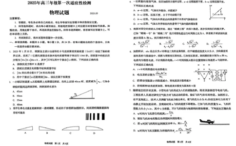 2025年高三年级第一次适应性检测物理试题_2025年3月_250312山东省青岛市2025年高三年级第一次适应性检测（青岛一模）（全科）_山东省青岛市2025年高三年级第一次适应性检测物理