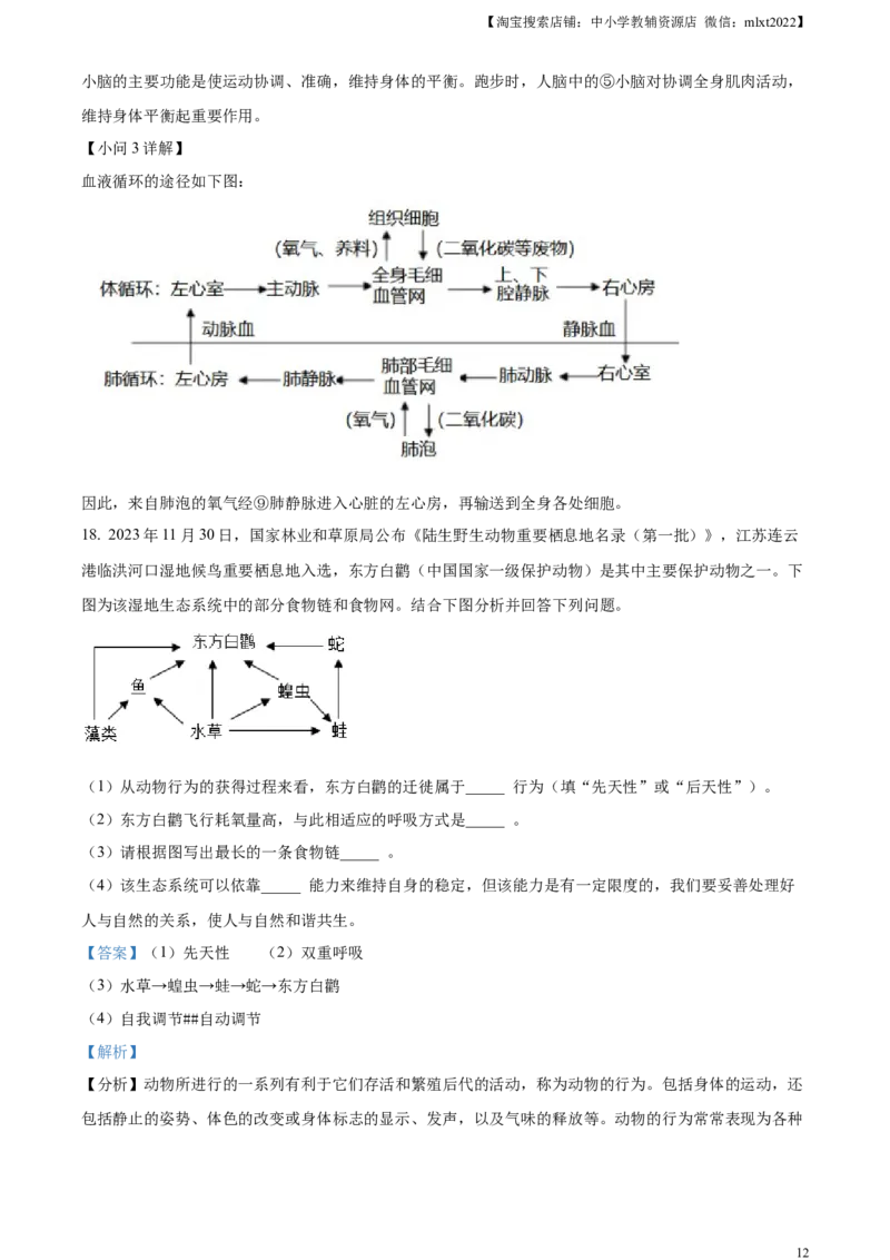 精品解析：2024年江苏省连云港市中考生物和地理真题　-初中生物学（解析版）_中考真题_8.生物中考真题2015-2024年_2024年中考生物真题