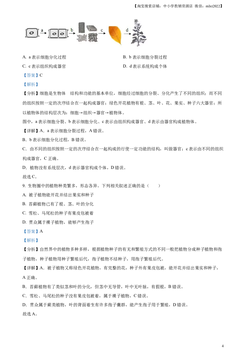 精品解析：2024年江苏省连云港市中考生物和地理真题　-初中生物学（解析版）_中考真题_8.生物中考真题2015-2024年_2024年中考生物真题