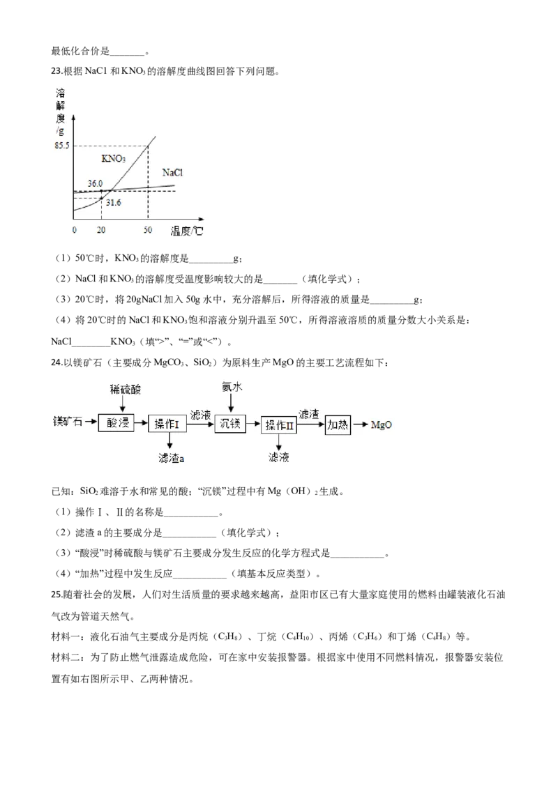 精品解析：湖南省益阳市2020年中考化学试题（原卷版）_中考真题_5.化学中考真题2015-2024年_2020中考化学真题（113份）_2020年中考真题精品解析化学（湖南益阳卷）精编word版
