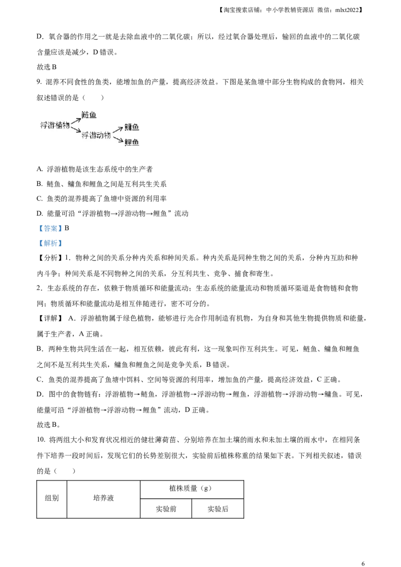 精品解析：2024年安徽省中考生物试题（解析版）_中考真题_8.生物中考真题2015-2024年_2024年中考生物真题_精品解析：2024年安徽省中考生物试题