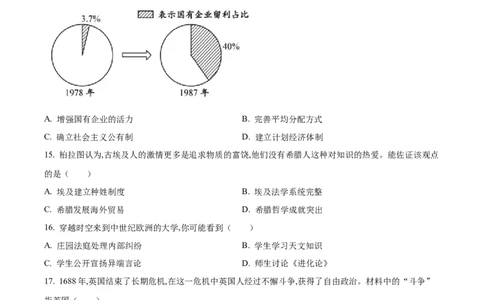 精品解析：2024年江西省中考历史真题（原卷版）_中考真题_6.历史中考真题2015-2024年_2024年中考历史真题_精品解析：2024年江西省中考历史试题
