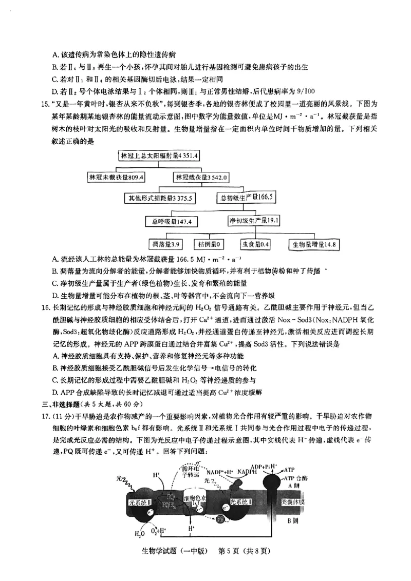 2025届湖南省长沙市第一中学高三下学期模拟（一）生物试题（含答案）_2025年5月_05022025届湖南省长沙市第一中学高三下学期模拟（一）