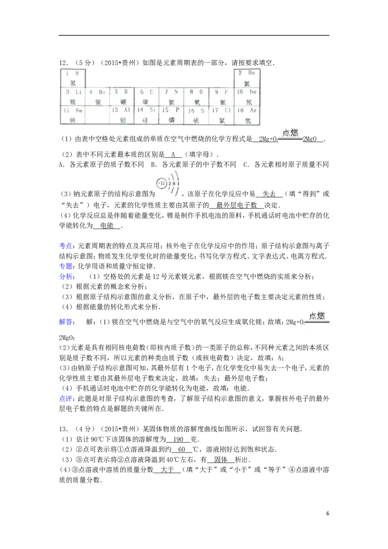 贵州省六盘水市2015年中考化学真题试题（含解析）_中考真题_5.化学中考真题2015-2024年_2015中考真题卷（162份）