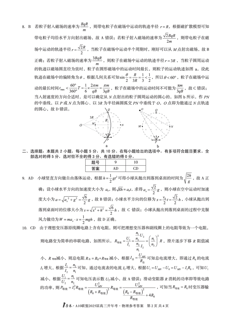 1号卷&middot;A10联盟2025届高三开年考物理答案_2025年2月_250209安徽A10联盟2025届高三开年考（全科）_1号卷&middot;A10联盟2025届高三开年考物理