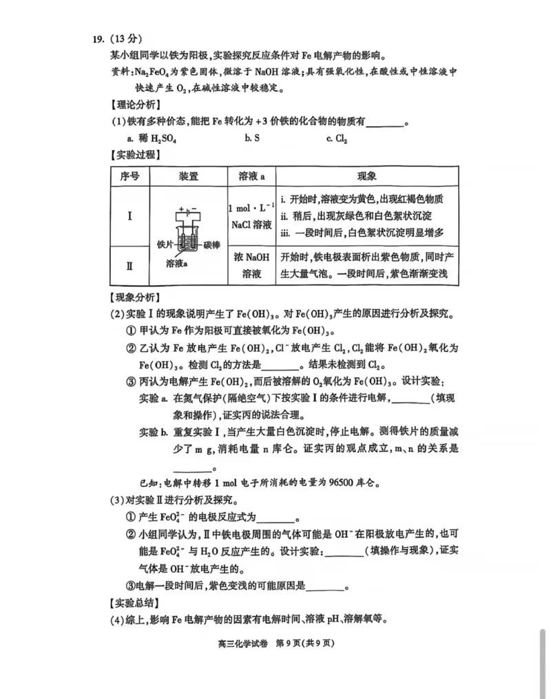 2025年北京市朝阳区高三二模-化学+答案_2025年5月_2505132025年北京市朝阳区高三二模（全科）
