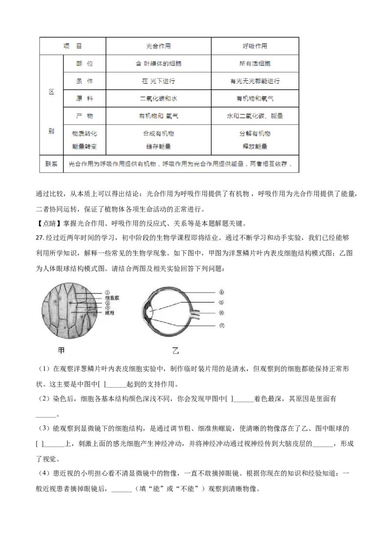 精品解析：山东省德州市2020中考生物试题（解析版）_中考真题_8.生物中考真题2015-2024年_2020生物真题74份_2020年中考真题精品解析生物（山东德州卷）精编word版