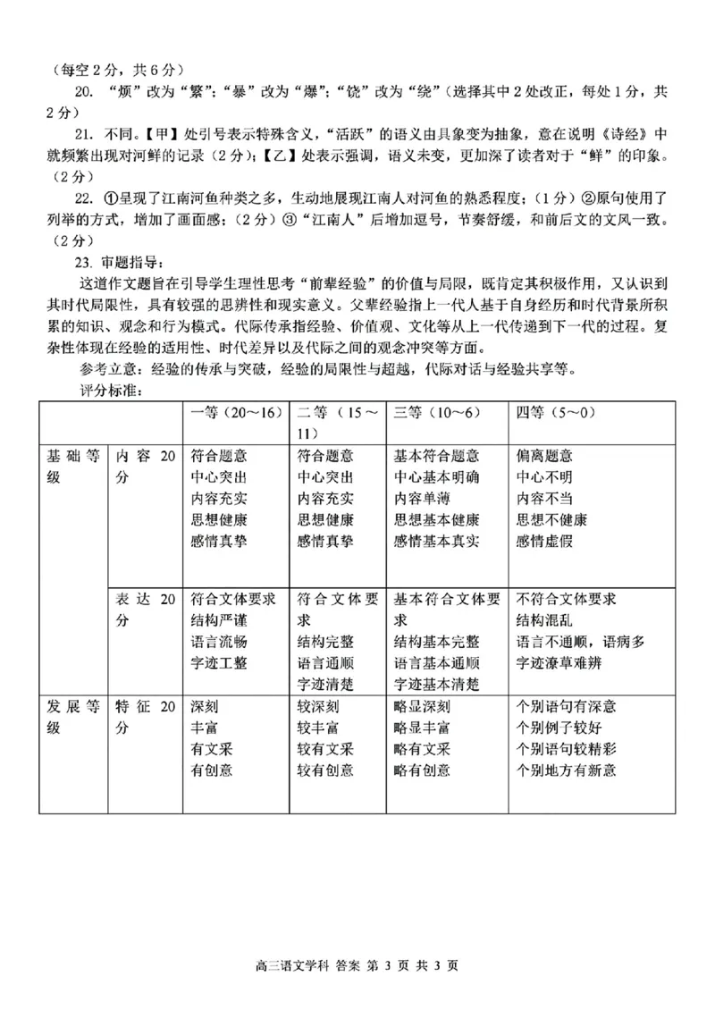 2025届浙江省天域名校协作体高三下学期一模考试语文答案_2025年3月_250305浙江省天域全国名校协作体2024-2025学年高三下学期3月月考