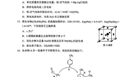 2025年5月浙江省温州市高三下学期三模化学_2025年5月_250512浙江省温州市普通高中2025届高三第三次适应性考试（温州三模）（全科）_温州市普通高中2025届高三第三次适应性考试化学