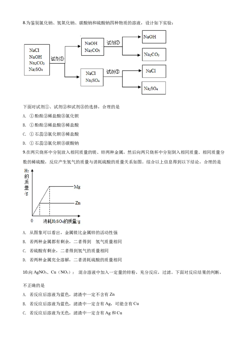 精品解析：山东省济宁市2020年中考化学试题（原卷版）_中考真题_5.化学中考真题2015-2024年_2020中考化学真题（113份）_2020年中考真题精品解析化学（山东济宁卷）精编word版