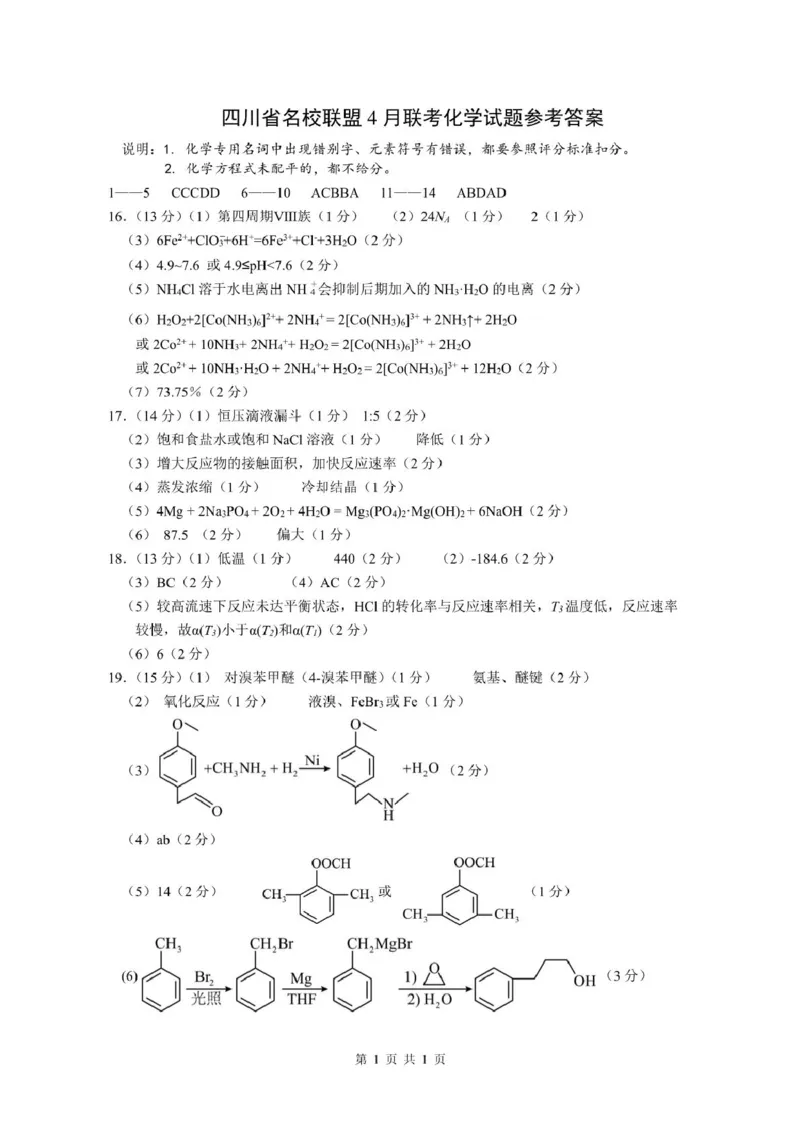 决胜新高考&middot;四川名优校联盟2025届高三4月联考化学+答案_2025年4月_250403决胜新高考&middot;四川名优校联盟2025届高三4月联考