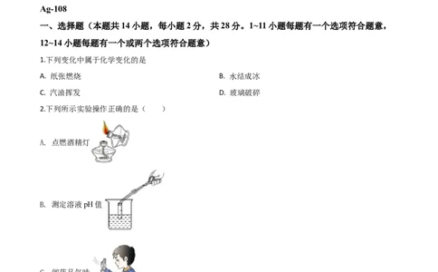 精品解析：黑龙江省齐齐哈尔、大兴安岭地区、黑河市2020年中考化学试题（原卷版）_中考真题_5.化学中考真题2015-2024年_2020中考化学真题（113份）