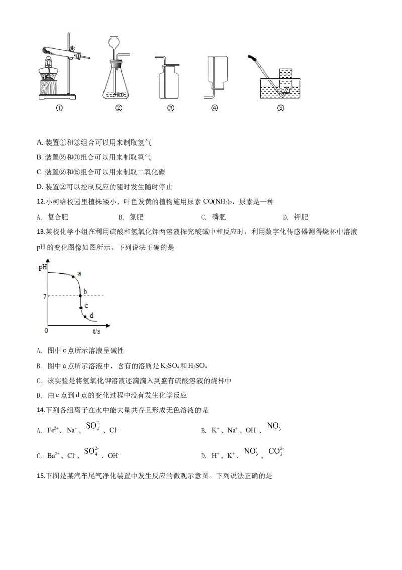精品解析：山东省滨州市2020年中考化学试题（原卷版）_中考真题_5.化学中考真题2015-2024年_2020中考化学真题（113份）_2020年中考真题精品解析化学（山东滨州卷）精编word版