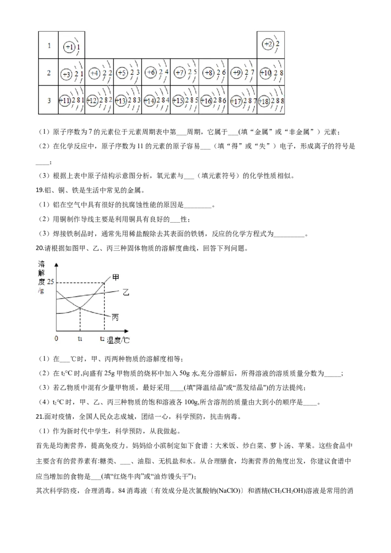 精品解析：山东省滨州市2020年中考化学试题（原卷版）_中考真题_5.化学中考真题2015-2024年_2020中考化学真题（113份）_2020年中考真题精品解析化学（山东滨州卷）精编word版