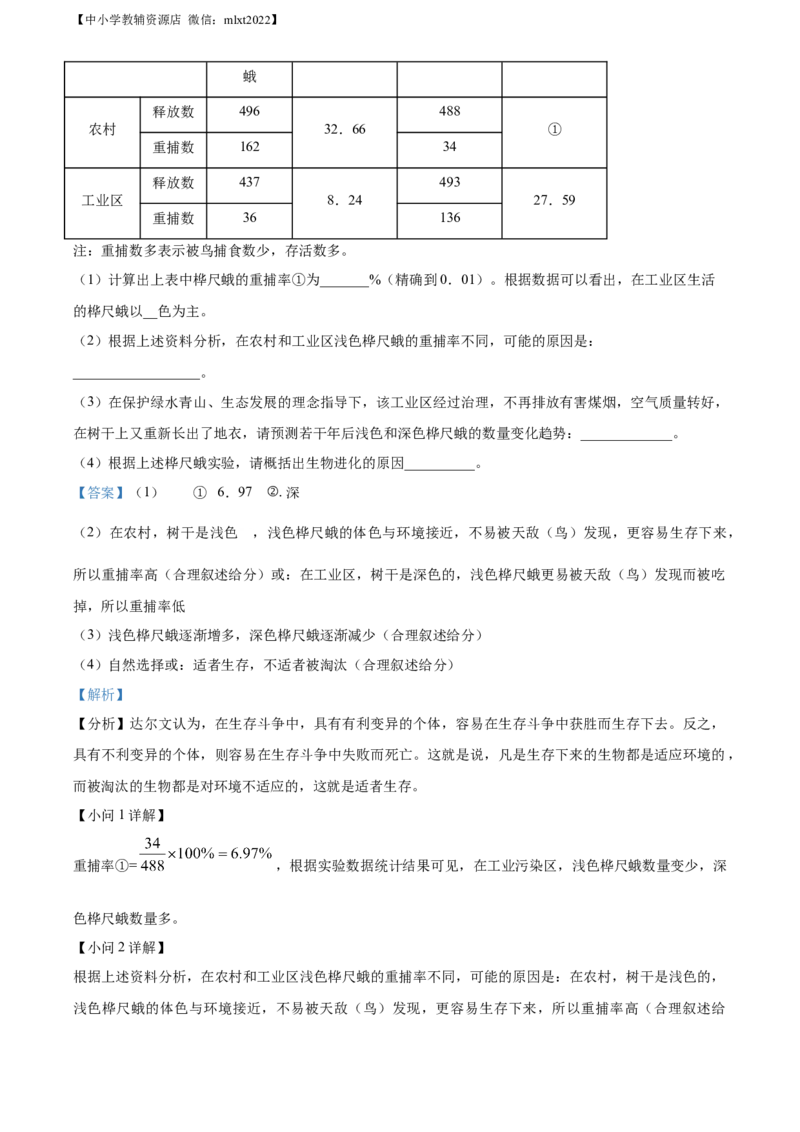 精品解析：贵州省贵阳市2021年中考生物试题（解析版）_中考真题_8.生物中考真题2015-2024年_2021中考生物真题64份_2021贵州省