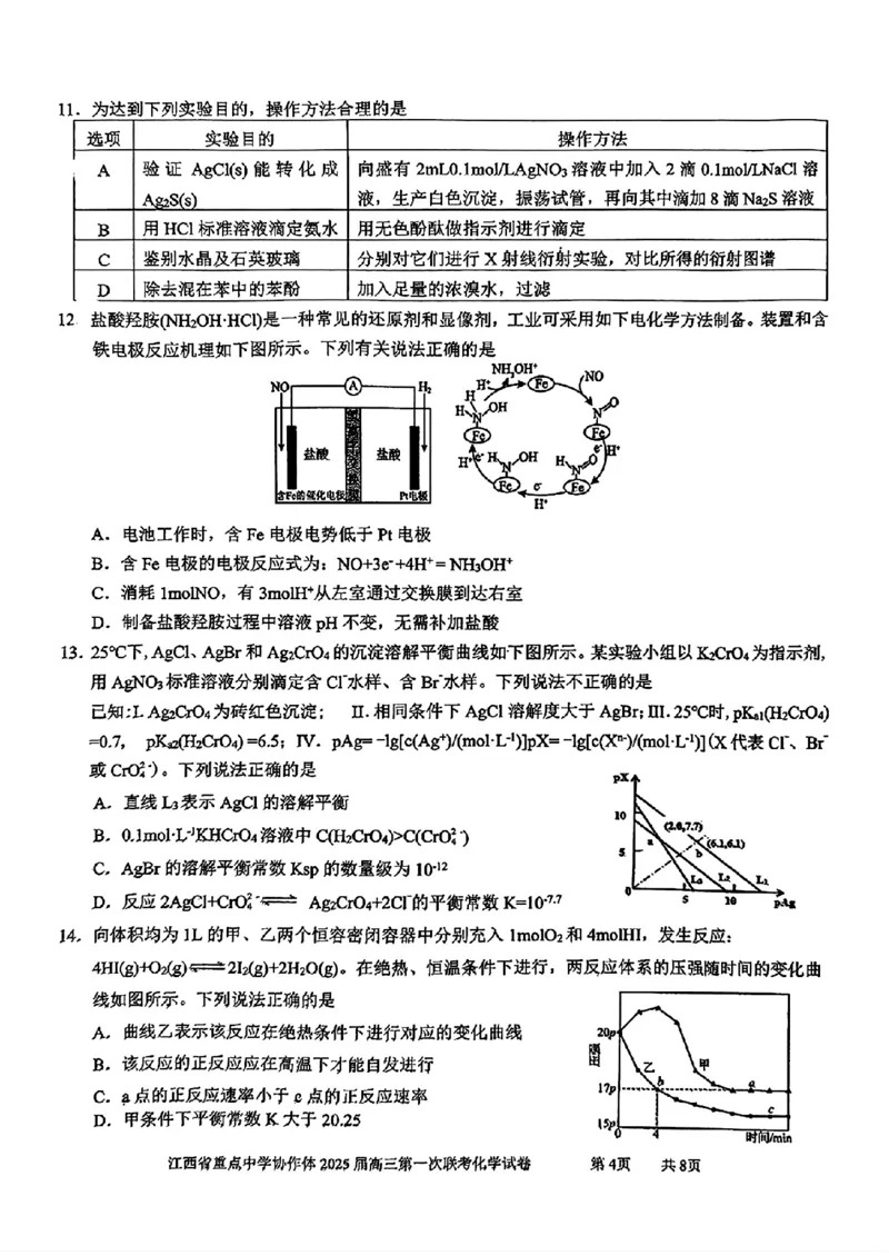 化学(1)_2025年2月_250211江西省重点中学协作体2024-2025学年高三下学期第一次联考（全科）_江西省重点中学协作体2025届高三第一次联考化学