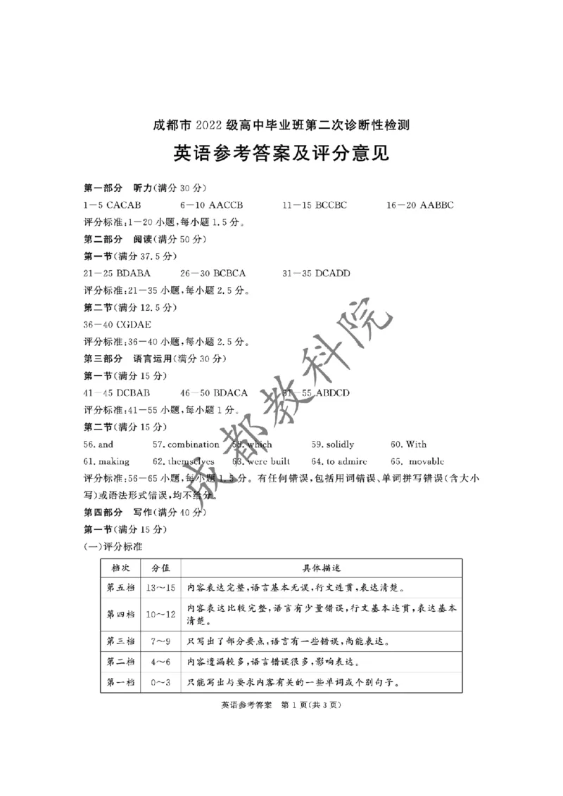 [答案]2022级高三二诊英语-答案_2025年3月_250312四川省成都市2022级高中毕业班第二次诊断性检测（全科）_四川省成都市2022级高中毕业班第二次诊断性检测英语