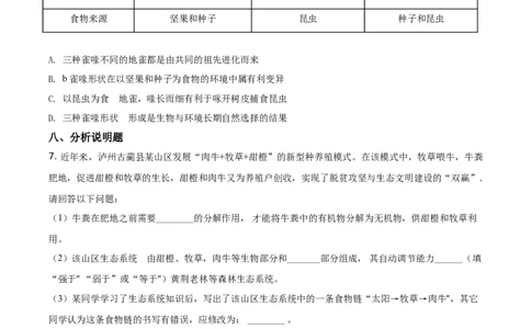 精品解析：四川泸州2021年中考生物试题（原卷版）_中考真题_8.生物中考真题2015-2024年_地区卷_四川省_四川泸州生物（只有2021）