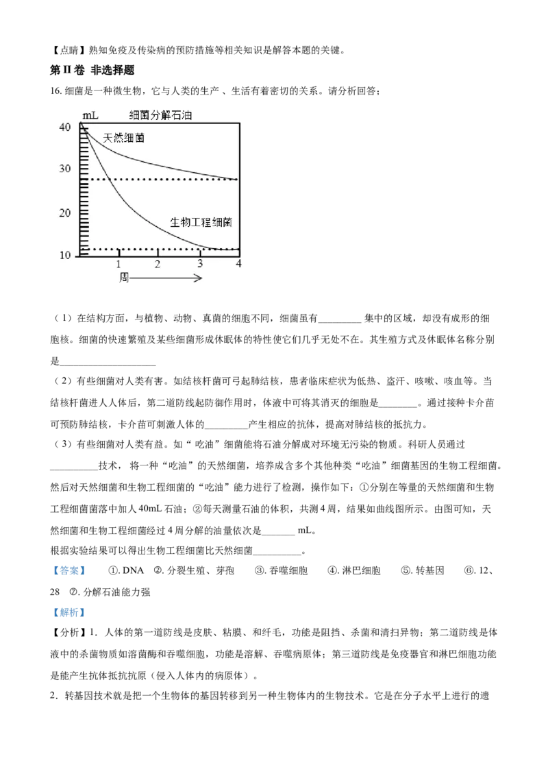 精品解析：山东省泰安市2021年中考生物试题（解析版）_中考真题_8.生物中考真题2015-2024年_2021中考生物真题64份_2021山东省_精品解析：山东省泰安市2021年中考生物试题