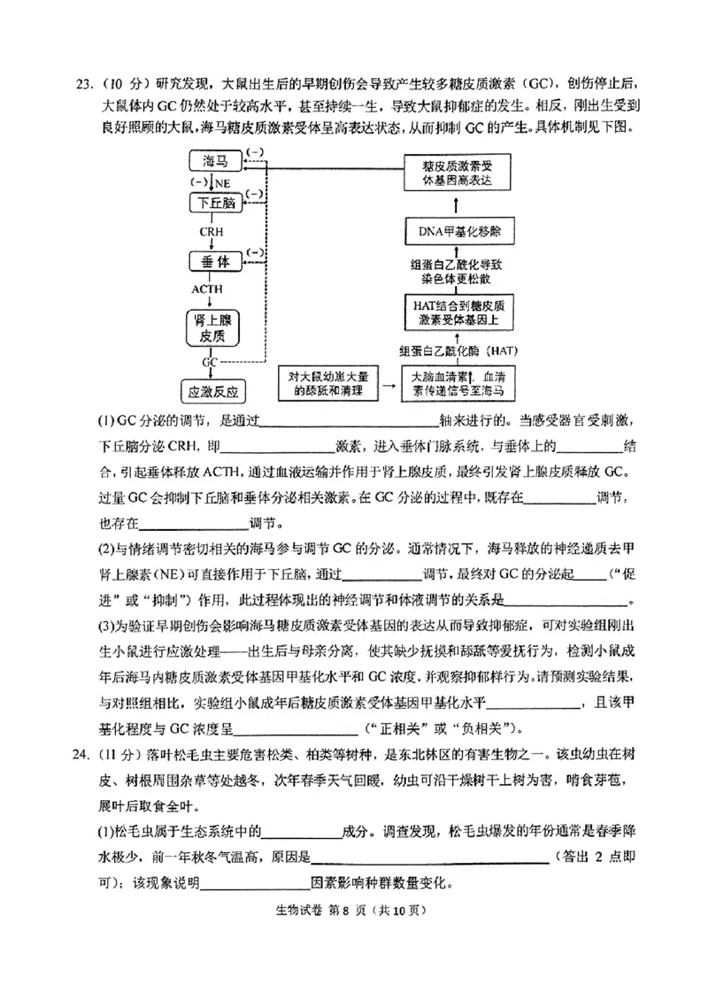 东北三省三校2025年高三第一次联合模拟考试生物_2025年3月_250308东北三省三校（哈师大附中、辽宁省实验中学、东北师大附中）2025年高三第一次联合模拟考试（全科）