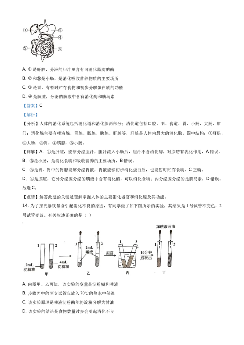 精品解析：江苏省苏州市2021年初中结业考试生物试题（解析版）_中考真题_8.生物中考真题2015-2024年_地区卷_江苏省_苏州生物只有2021