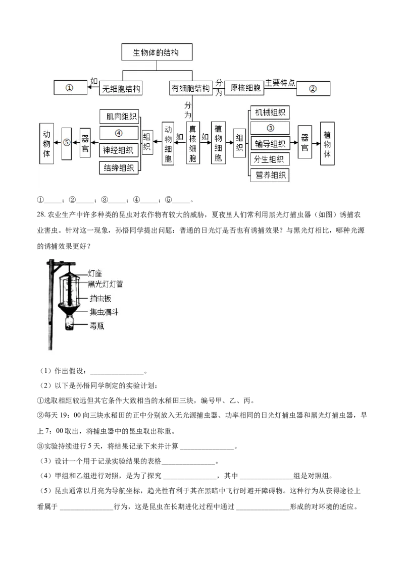 精品解析：湖南省株洲市2021年中考生物试题（原卷版）_中考真题_8.生物中考真题2015-2024年_地区卷_湖南省_湖南株洲生物19-22