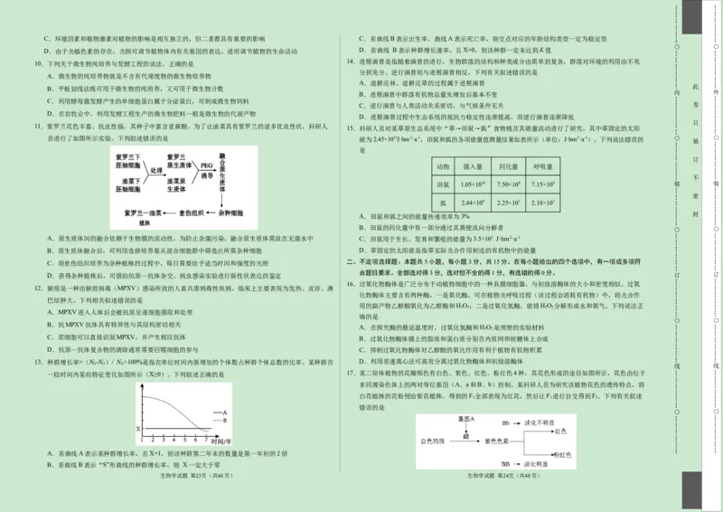 黑龙江省齐齐哈尔市第八中学校等校2023-2024学年高三1月大联考考后强化生物试题_2024届高三1月大联考考后强化卷（新课标II卷）_2024届高三1月大联考考后强化卷（新课标II卷）生物