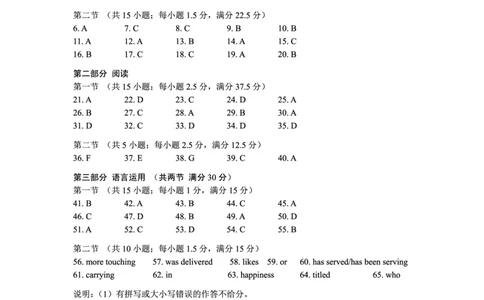 云南省昆明市2025届&ldquo;三诊一模&rdquo;高三复习教学质量检测英语答案_2025年3月_250328云南省昆明市2025届&ldquo;三诊一模&rdquo;高三复习教学质量检测（全科）