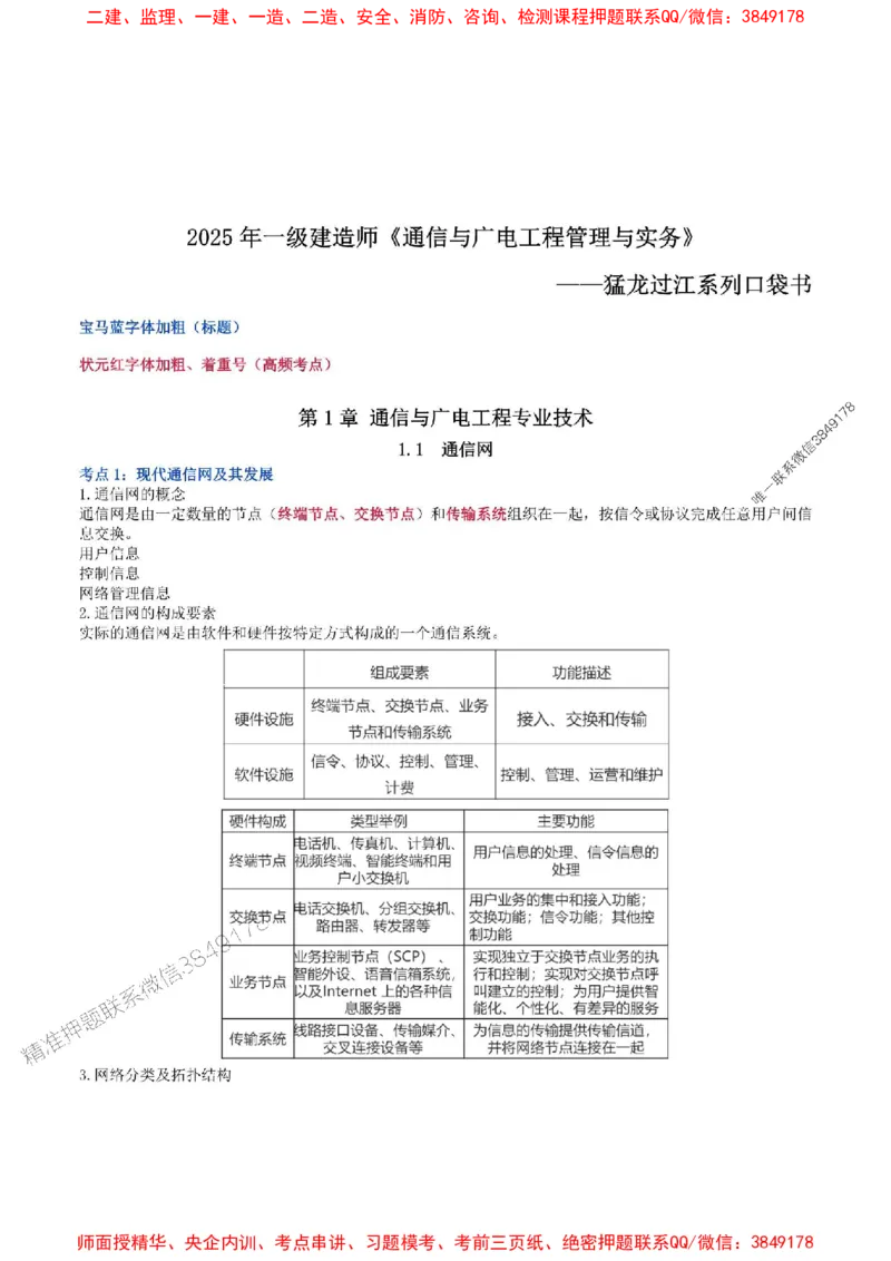 2025年一级建造师《通信与广电工程管理与实务》猛龙过江系列口袋书_2026年一级建造师_2026年一建通信_2025年一建通信SVIP_01-精华文档✿电子教材✿历年真题