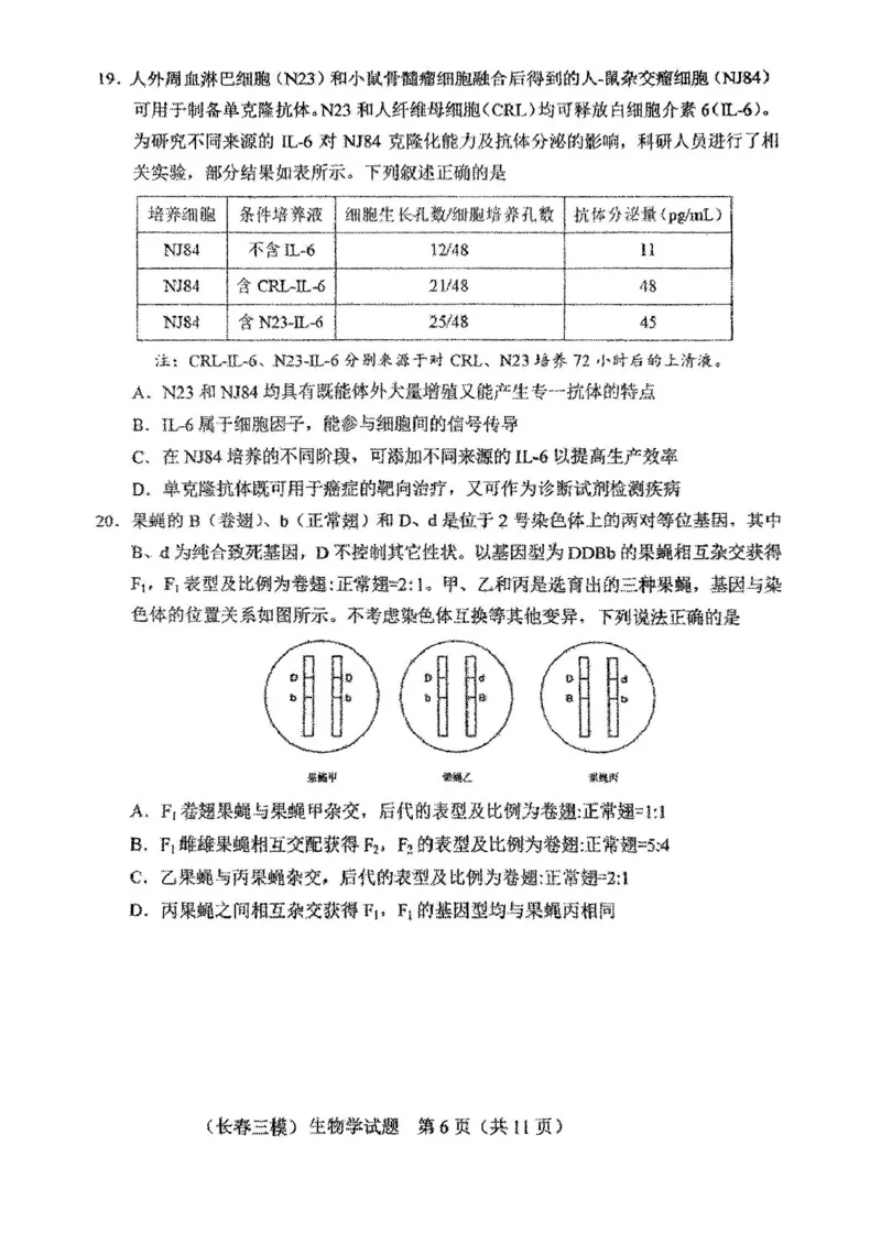 2025届吉林省长春市高三质量监测(三)生物试题_2025年4月_250413吉林省长春市2025届高三下学期质量监测（三）（全科）_吉林省长春市2025届高三下学期质量监测（三）生物
