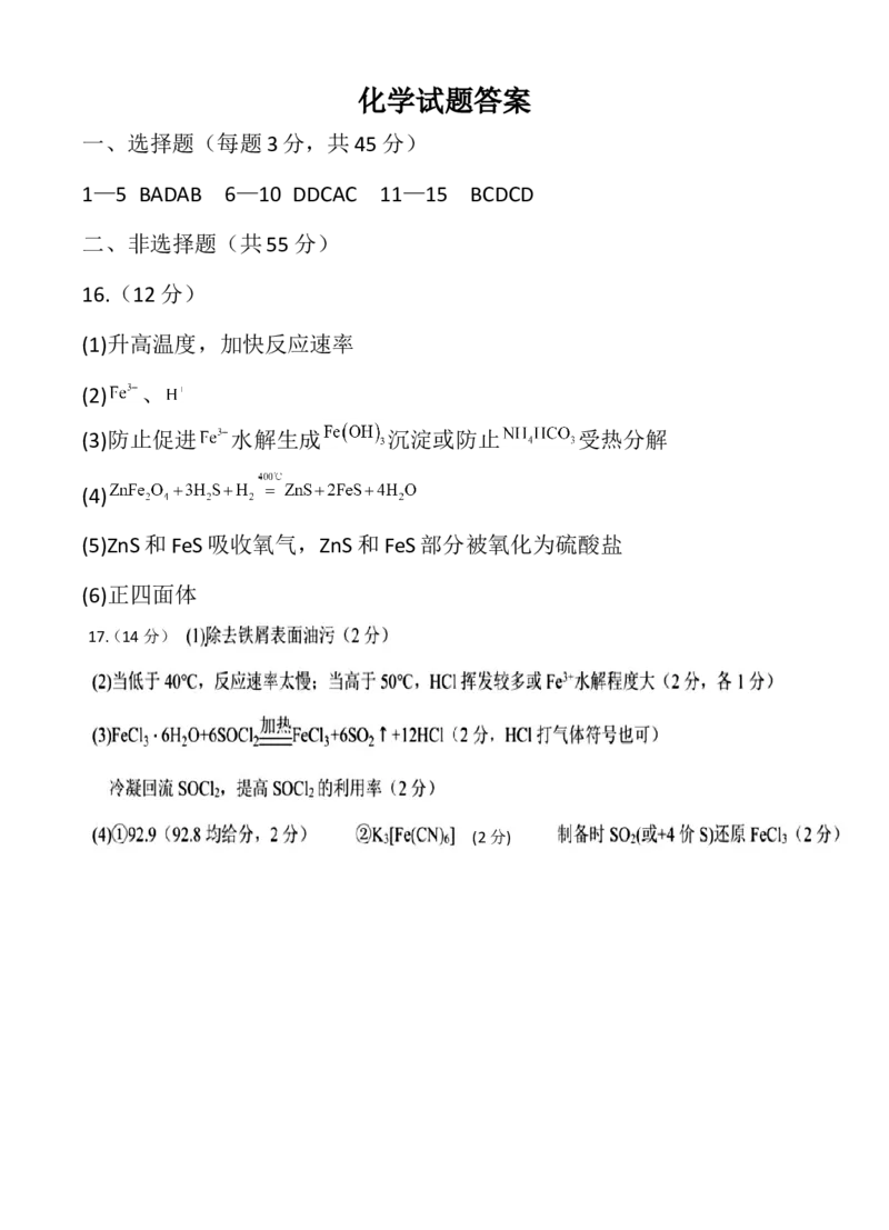 化学答案_2025年3月_250313四川省射洪中学2025届高三下学期3月二模_四川省射洪中学2025届高三下学期3月二模试题化学Word版含答案