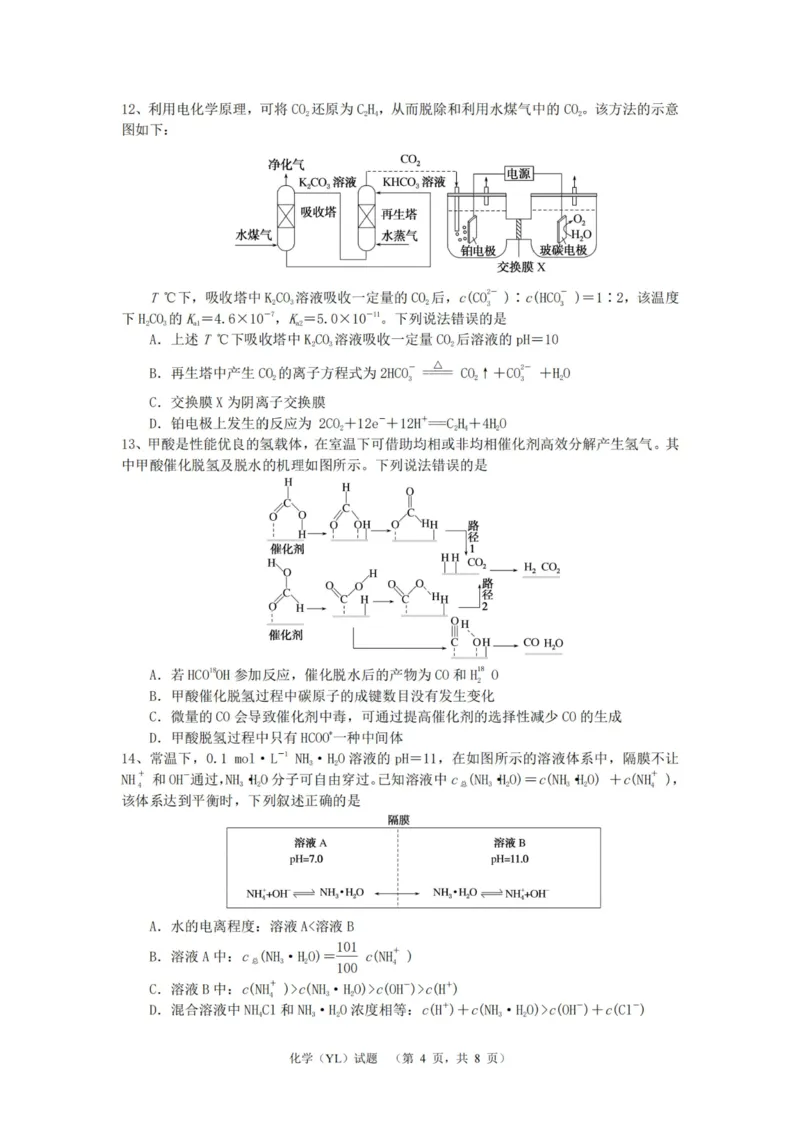 化学（YL）_2025年1月_250107湖南省长沙市雅礼中学2024-2025学年高三上学期1月综合自主测试（期末）_湖南省长沙市雅礼中学2024-2025学年高三上学期1月综合自主测试化学