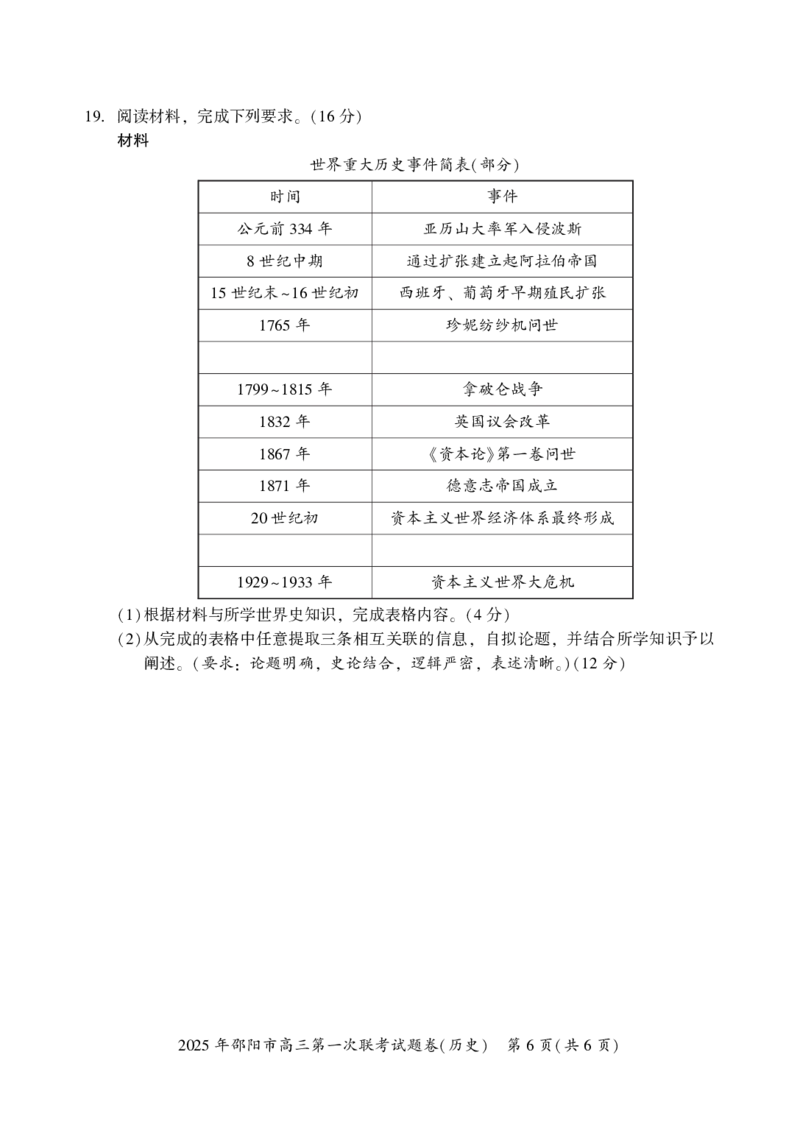 2025年邵阳市高三第一次联考历史试题_2025年1月_250120湖南省邵阳市2024-2025学年高三上学期期末考试（全科）_2025年邵阳市高三第一次联考历史试题